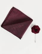 French Connection Plain Pocket Square & Lapel Pin Set-red