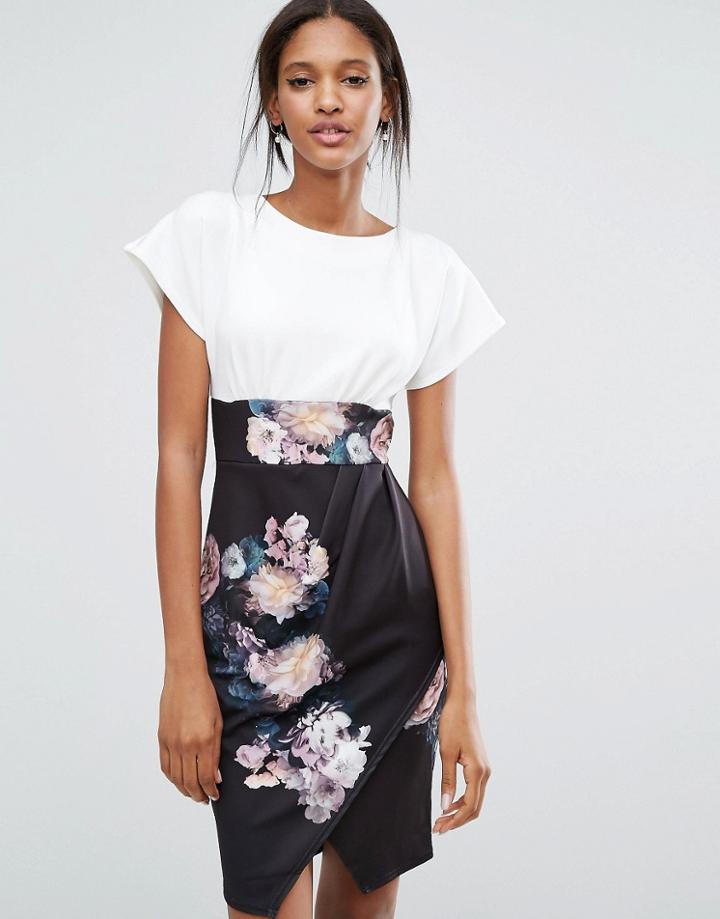 Closet Wide Sleeve Kimono Floral Contrast Dress - Multi