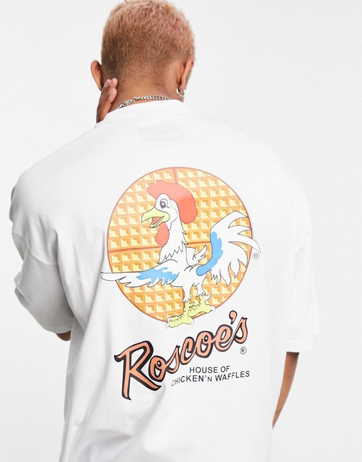 Asos Design Oversized T-shirt With Roscoes House Of Chicken' N Waffles Print In White