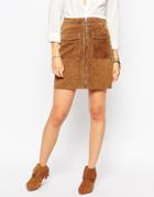 Pepe Jeans Zip Front 70s Suede Skirt - Brown