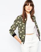 Helene Berman Bomber Jacket In Multi Color Big Spot - Gray
