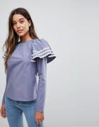 Fashion Union Blouse With Exaggerated Shoulder Detail - Gray