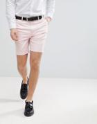 Asos Wedding Slim Mid Length Smart Shorts In Pink Cotton Sateen - Pink