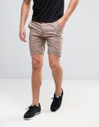 Asos Skinny Chino Shorts In Light Brown - Brown