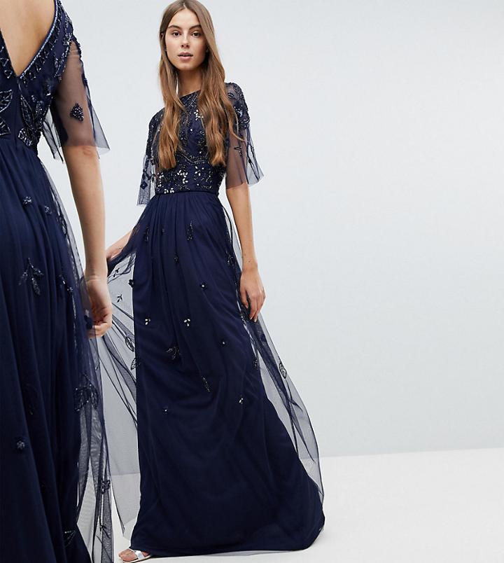 Amelia Rose Tall Embellished Top Cap Sleeve Maxi Dress - Navy
