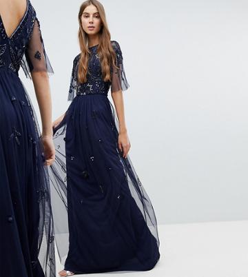 Amelia Rose Tall Embellished Top Cap Sleeve Maxi Dress - Navy