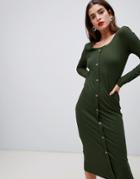 Vero Moda Ribbed Button Front Midi Dress - Green