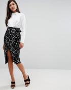 Lavish Alice Tie Front Wrap Over Midi Skirt - Multi