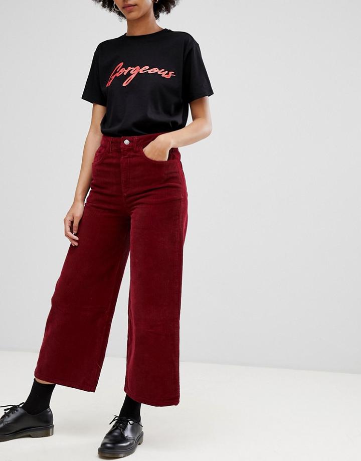 Chorus Corduroy Cropped Wide Leg Pants - Red