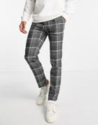 River Island Skinny Check Pants In Black And Ecru