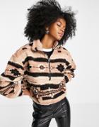 Only Sherpa Half Zip Sweater In Pink & Black Print