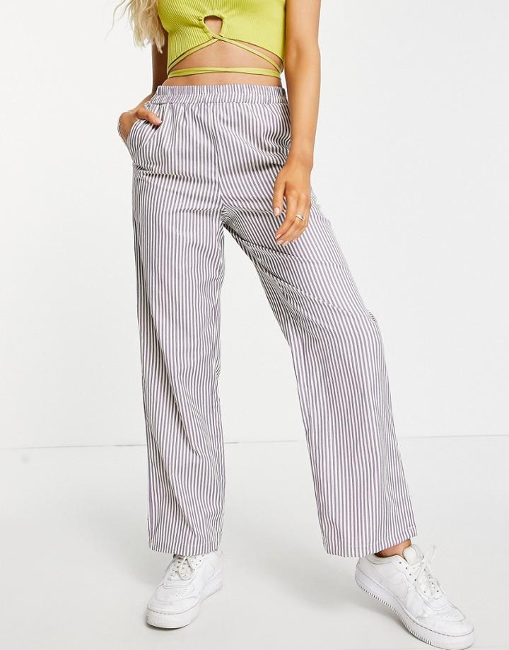 Pieces Wide Leg Pants In Lilac Stripe-white