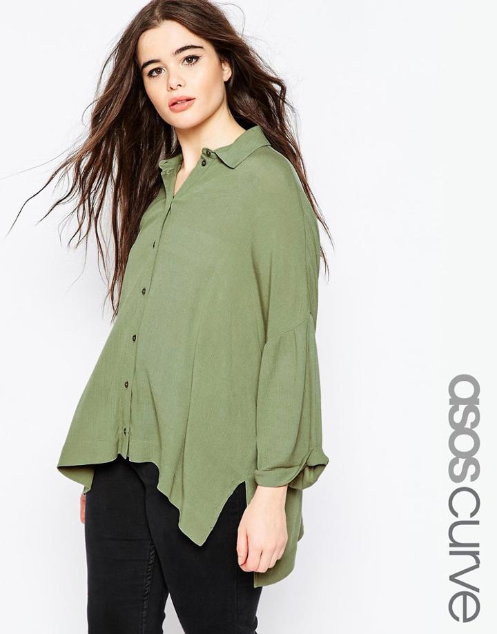 Asos Curve Oversize Blouse In Crinkle - Khaki