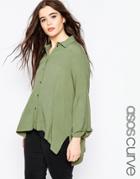 Asos Curve Oversize Blouse In Crinkle - Khaki