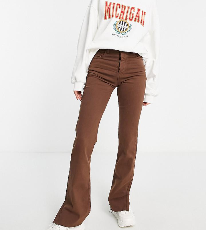 Stradivarius Tall Slim Flare Jeans With Slit Detail In Brown