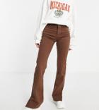 Stradivarius Tall Slim Flare Jeans With Slit Detail In Brown