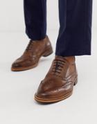 Asos Design Brogue Shoes In Brown Leather With Natural Sole And Color Details