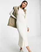 Asos Design Pointelle Long Sleeve Midi Dresss In Stone-neutral