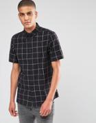 Asos Shirt With Monochorme Grid Check In Half Sleeve - Black