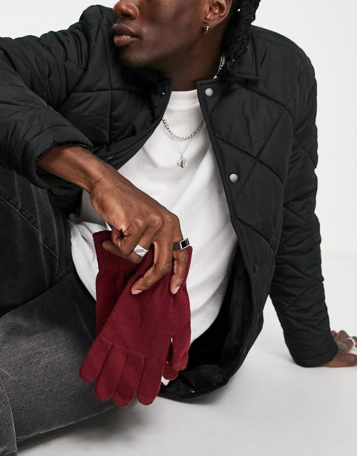 Asos Design Touchscreen Gloves In Burgundy-red