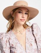 River Island Fedora With Chain Trim In Beige-neutral