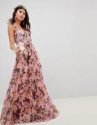 Asos Design Pleated Sleeveless Maxi Dress In Pink Floral Print - Pink