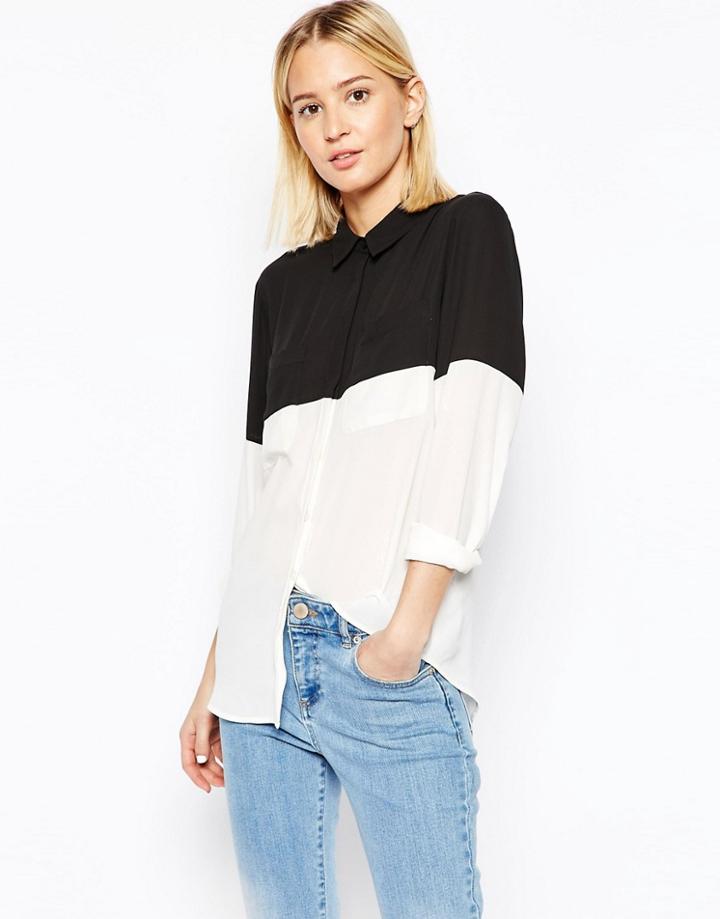 Asos Color Block Blouse - Black