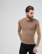 Hugo By Hugo Boss San Paolo Slim Fit Extra Fine Merino Knitted Sweater In Camel - Tan