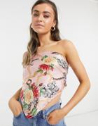 My Accessories London Multiway Headscarf & Crop Top In Satin Floral Pink