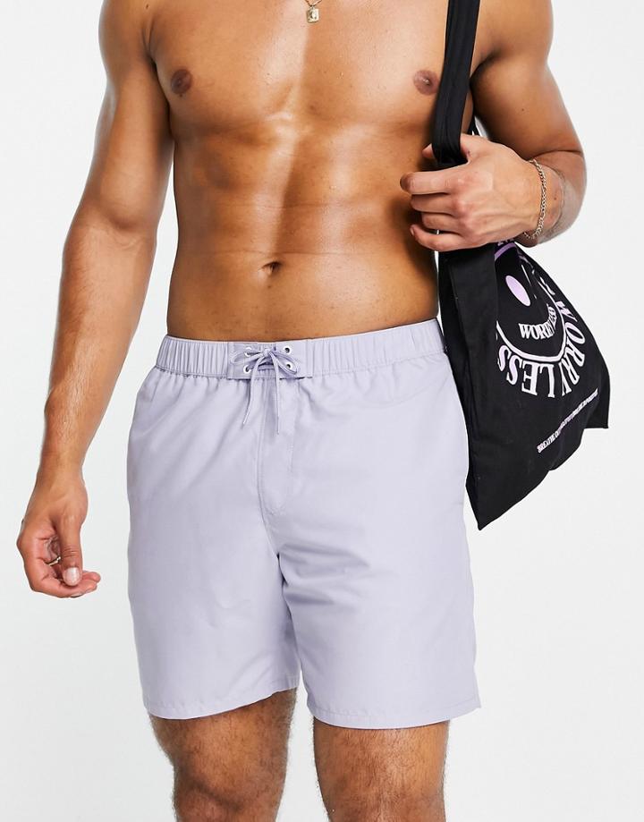 Asos Design Swim Shorts In Light Blue With Eyelets In Mid Length