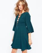 Millie Mackintosh Fluted Sleeve Dress With Strap Detailing - Green