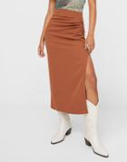Stradivarius Midi Skirt In Brick-brown