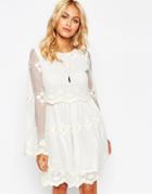 Asos Skater Dress In Lace With Double Layer - Cream