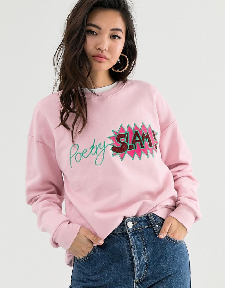 Resume Poetry Slam Print Sweatshirt - Pink