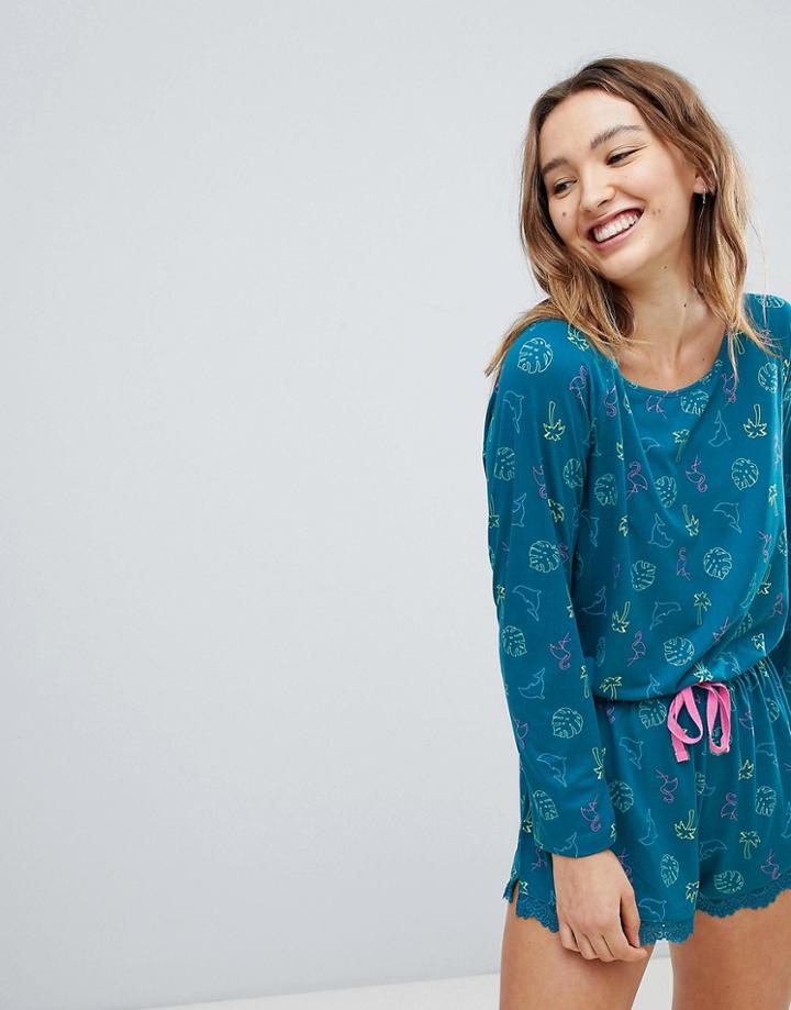 Chelsea Peers Miami Print Romper - Green