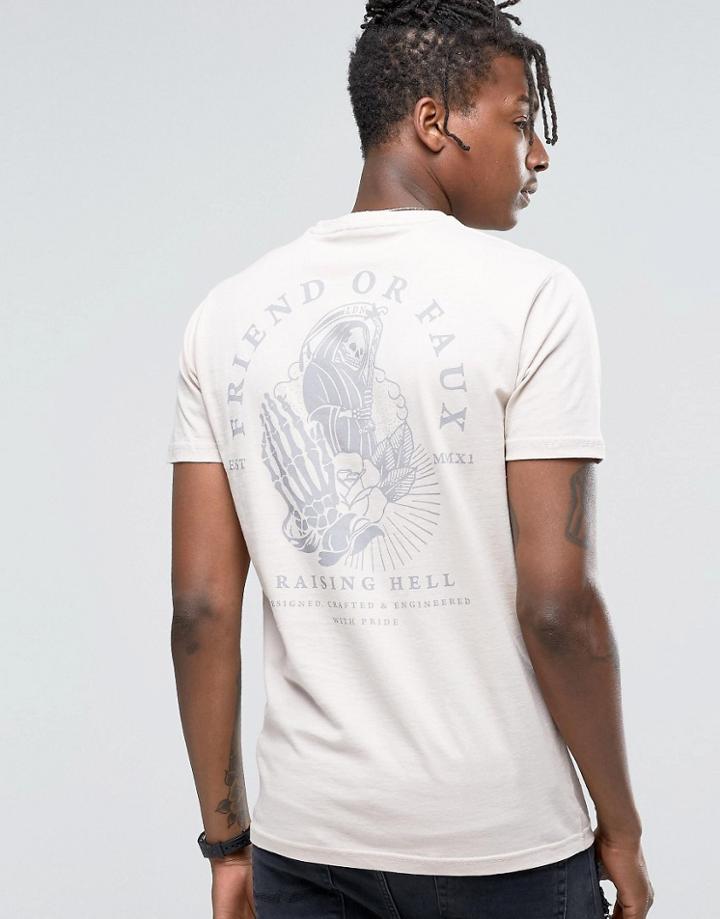 Friend Or Faux Back Print T-shirt - Beige