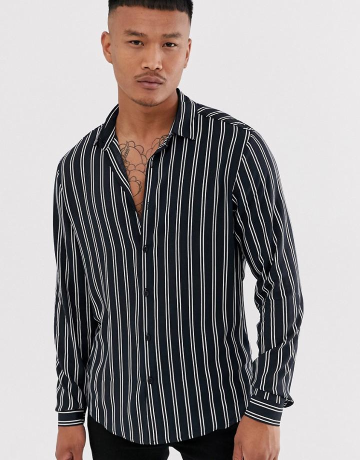Asos Design Regular Stripe Shirt In Black And White - Black