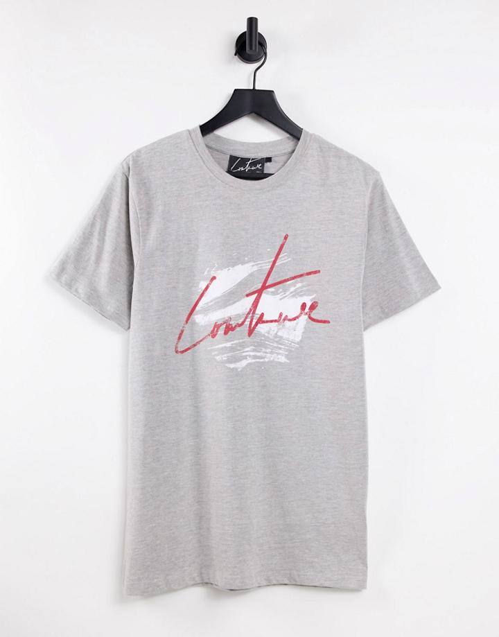The Couture Club Circle Signature T-shirt In Gray Heather