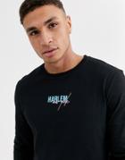 Asos Design Long Sleeve T-shirt With Small City Chest Print-black