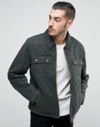 Asos Waxed Quilted Jacket In Khaki - Green