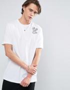 Asos Longline T-shirt With Tattoo Embroidery - White