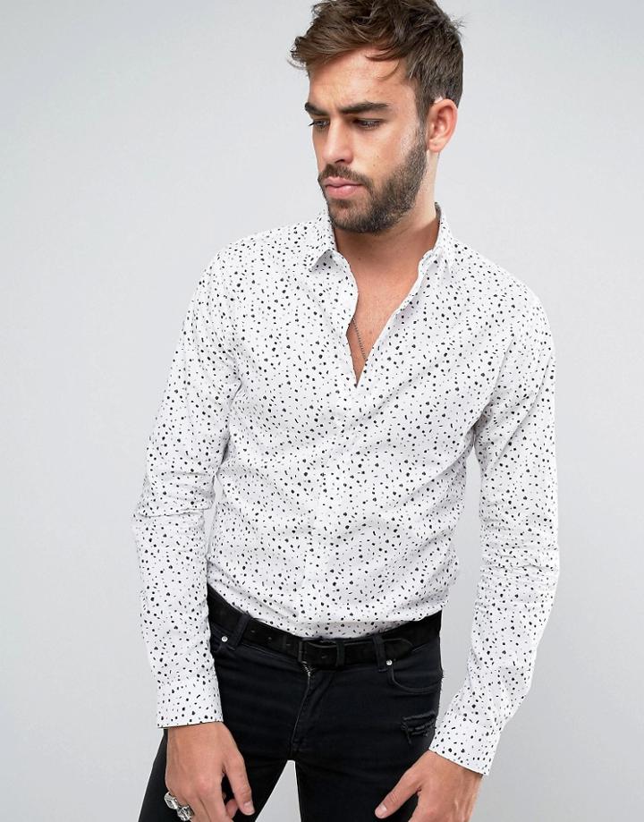 Noose & Monkey Skinny Shirt In Print - White