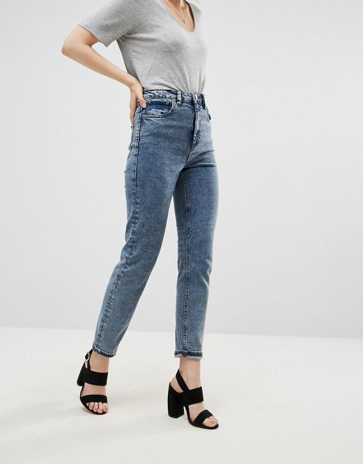 Asos Farleigh High Waist Slim Mom Jeans In Dixie Light Acid Wash-blue