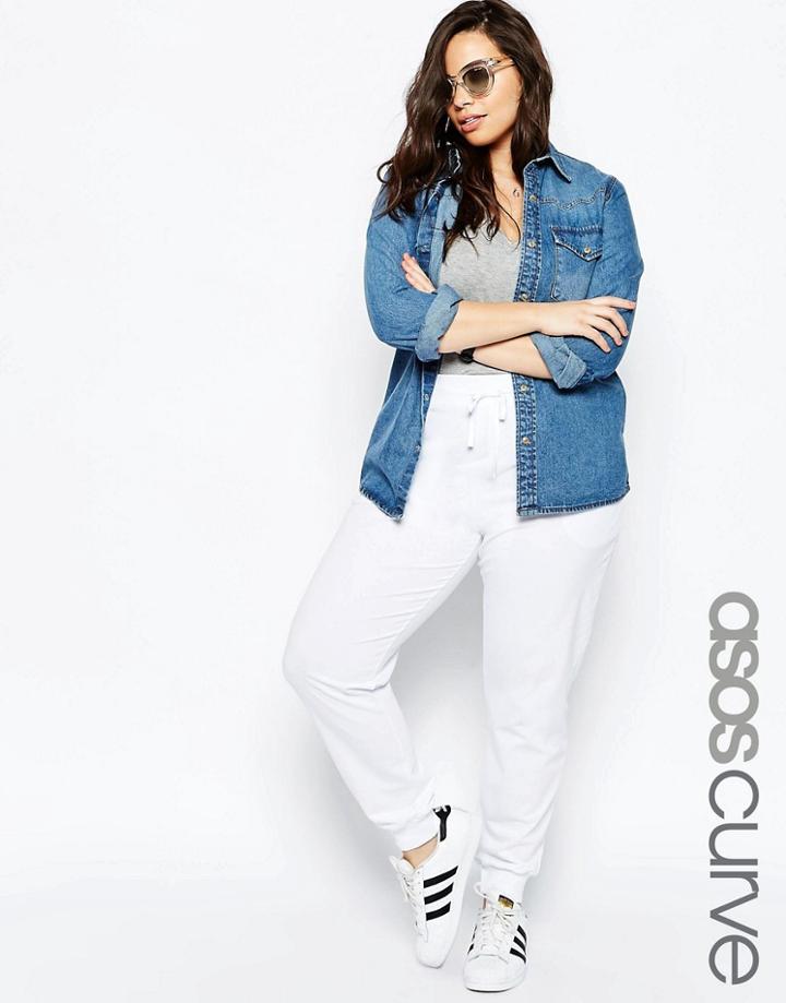 Asos Curve Sweat Pant With Tie - White