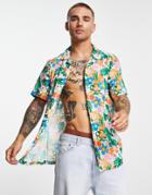 Asos Design Camp Collar Shirt In Bright Floral Print-multi