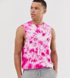 Asos Design Tall Relaxed Sleeveless T-shirt In Pink Tie Dye