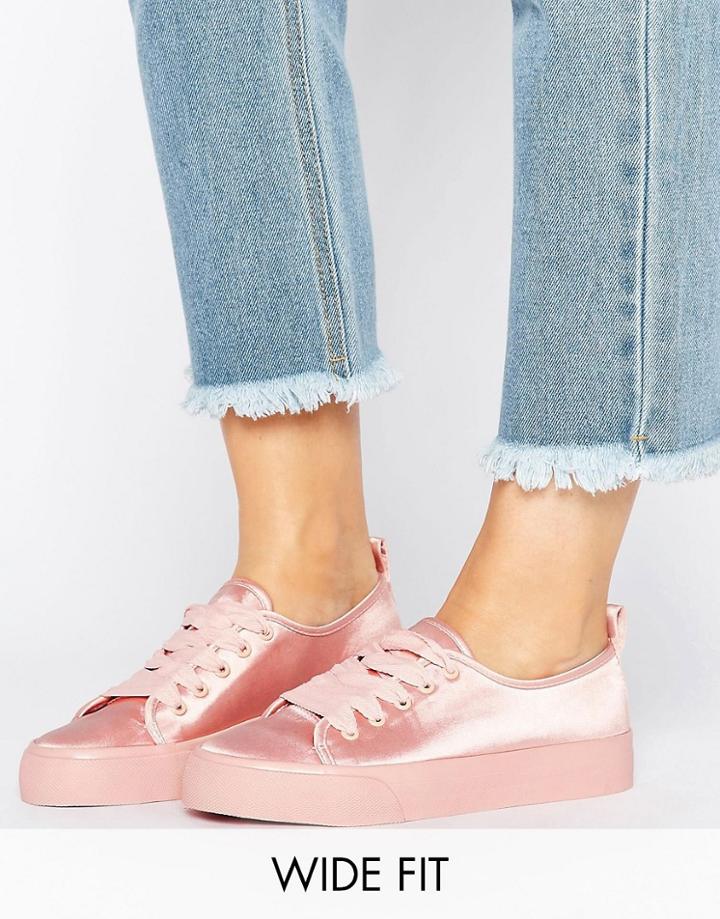 Asos Darling Wide Fit Satin Sneakers - Beige