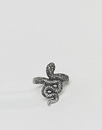 Rebel Heritage Snake Ring In Brushed Black - Black
