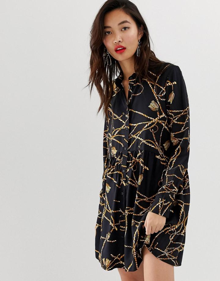 Stradivarius Shirt Dress In Chain Print - Multi