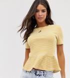 Glamorous Tall Relaxed T-shirt With Peplum Hem In Stripe-yellow